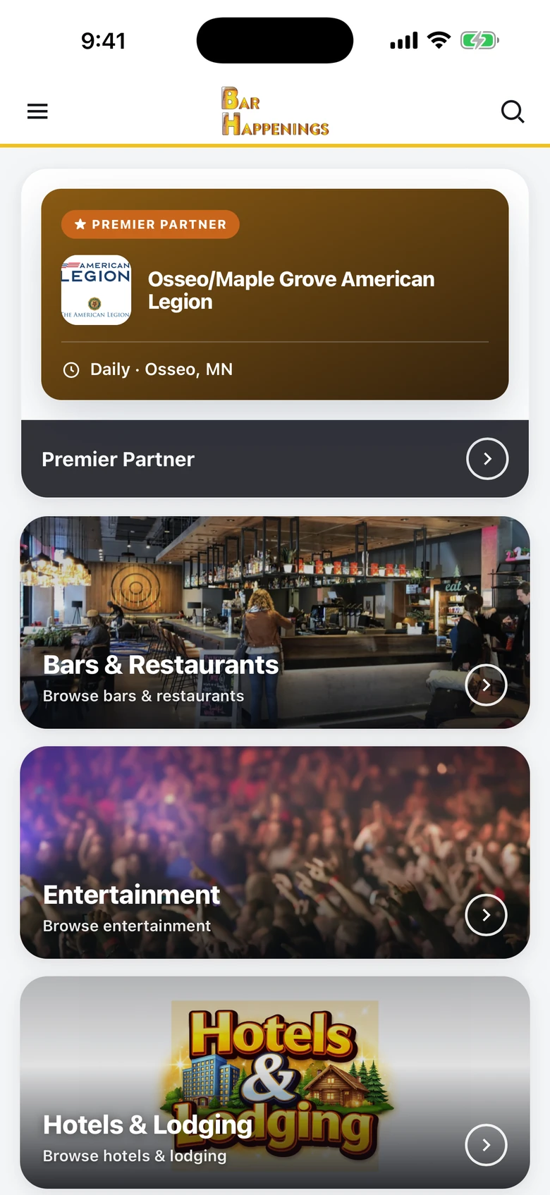 Bar Happenings app